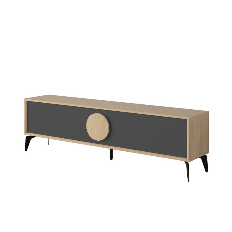 Mourah Home Gora Tv Stand Up To 70 Inches Tvs | Modern Tv Cabinet 4Door | Modern Tv Units For Living Room | Storage Cabinet | 180X35.6X51 Cm | Sapphire Oak-Silky Black- 2 Years Warranty - Image 3
